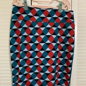 3/$30 Blue and Red Geo LuLaRoe Cassie Pencil Skirt
